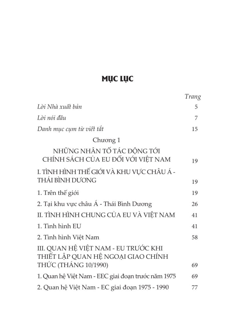 Chính  sách của EU đối với Việt Nam: Thực tiễn và triển vọng (Sách chuyên khảo)