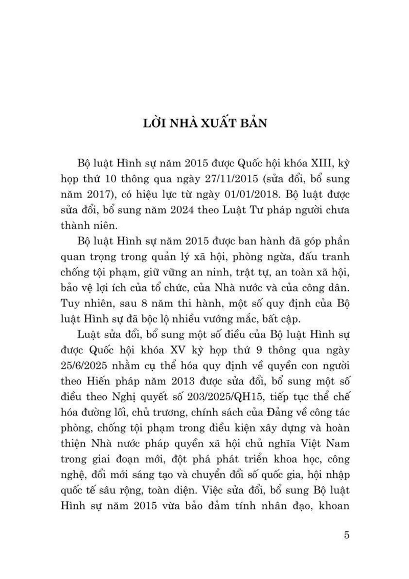 Bộ luật Hình sự năm 2015 (sửa đổi, bổ sung năm 2017, 2024, 2025)