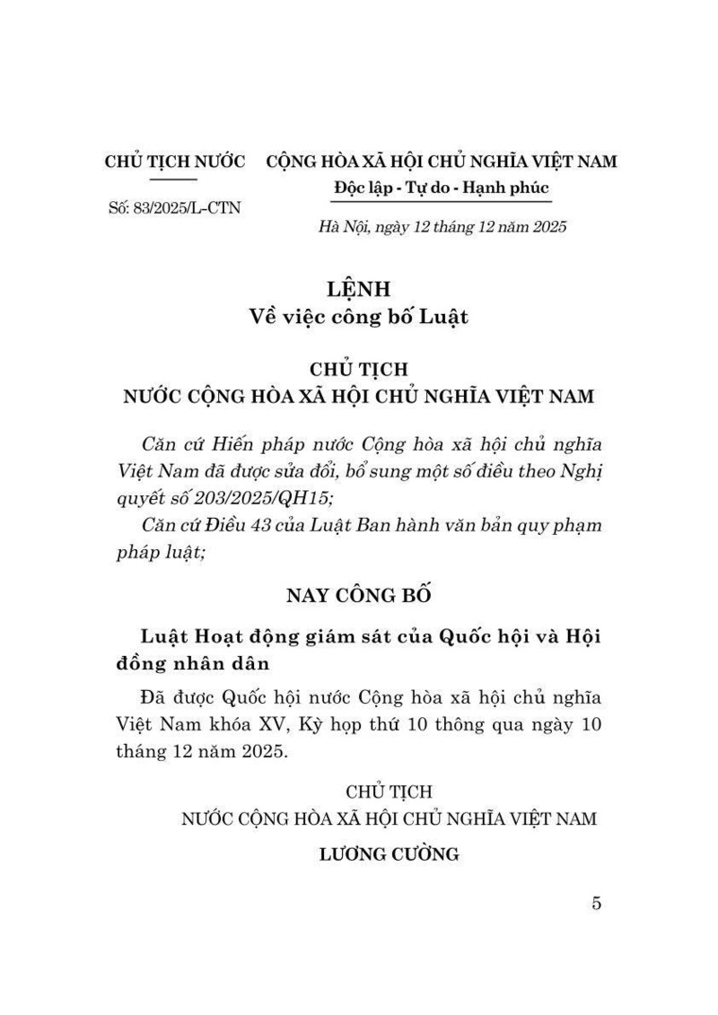 Luật Hoạt Động Giám Sát Của Quốc Hội Và Hội Đồng Nhân Dân Năm 2025