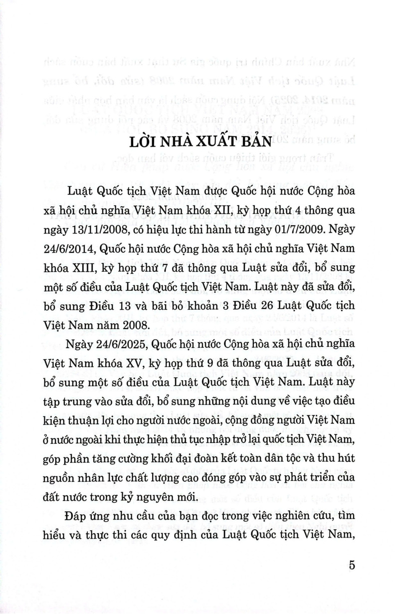 Luật Quốc Tịch Việt Nam Năm 2008 (Sửa Đổi, Bổ Sung Năm 2014, 2025)