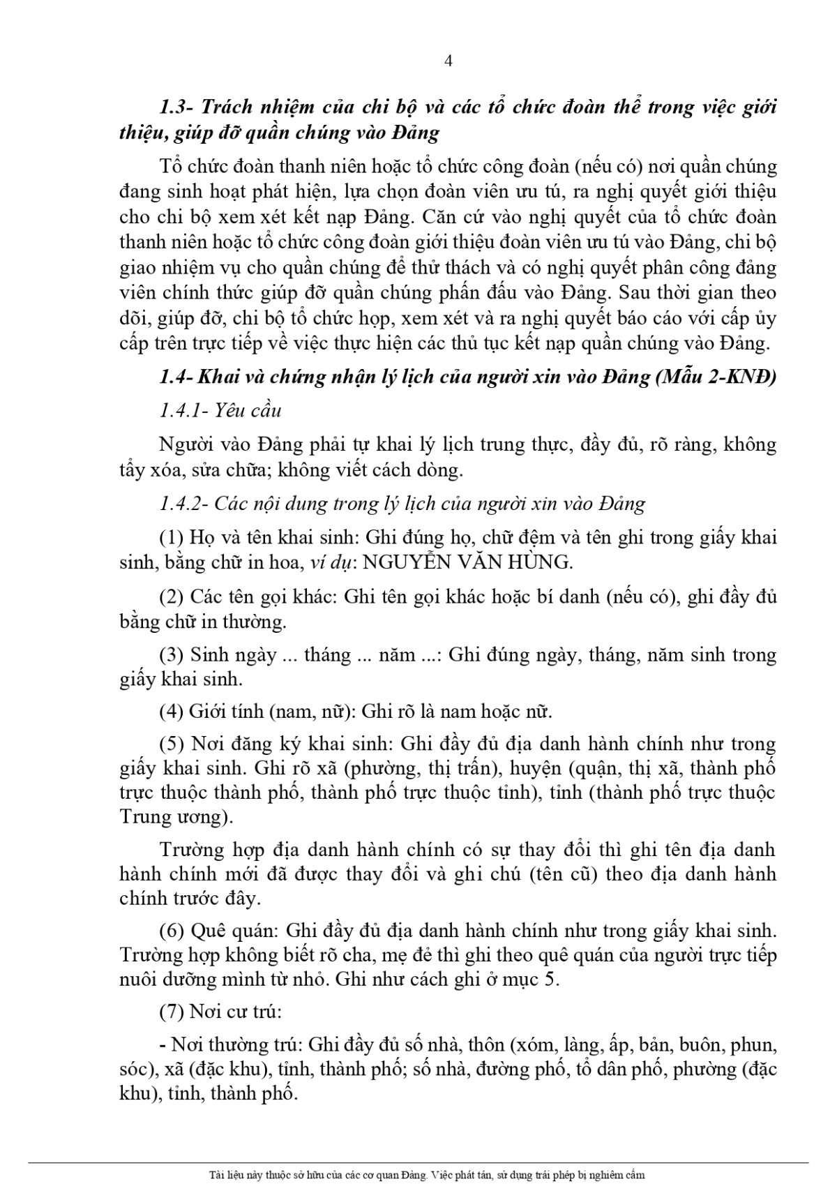  Lý lịch của người xin vào Đảng