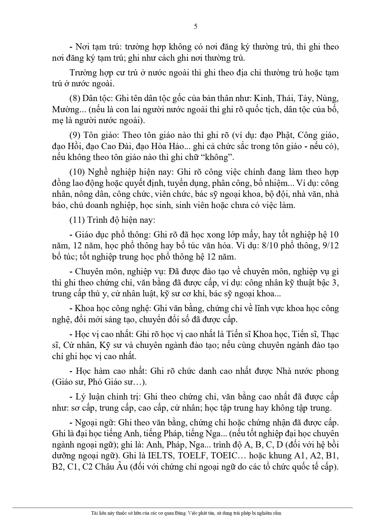 Hướng dẫn khai Lý lịch của người xin vào Đảng