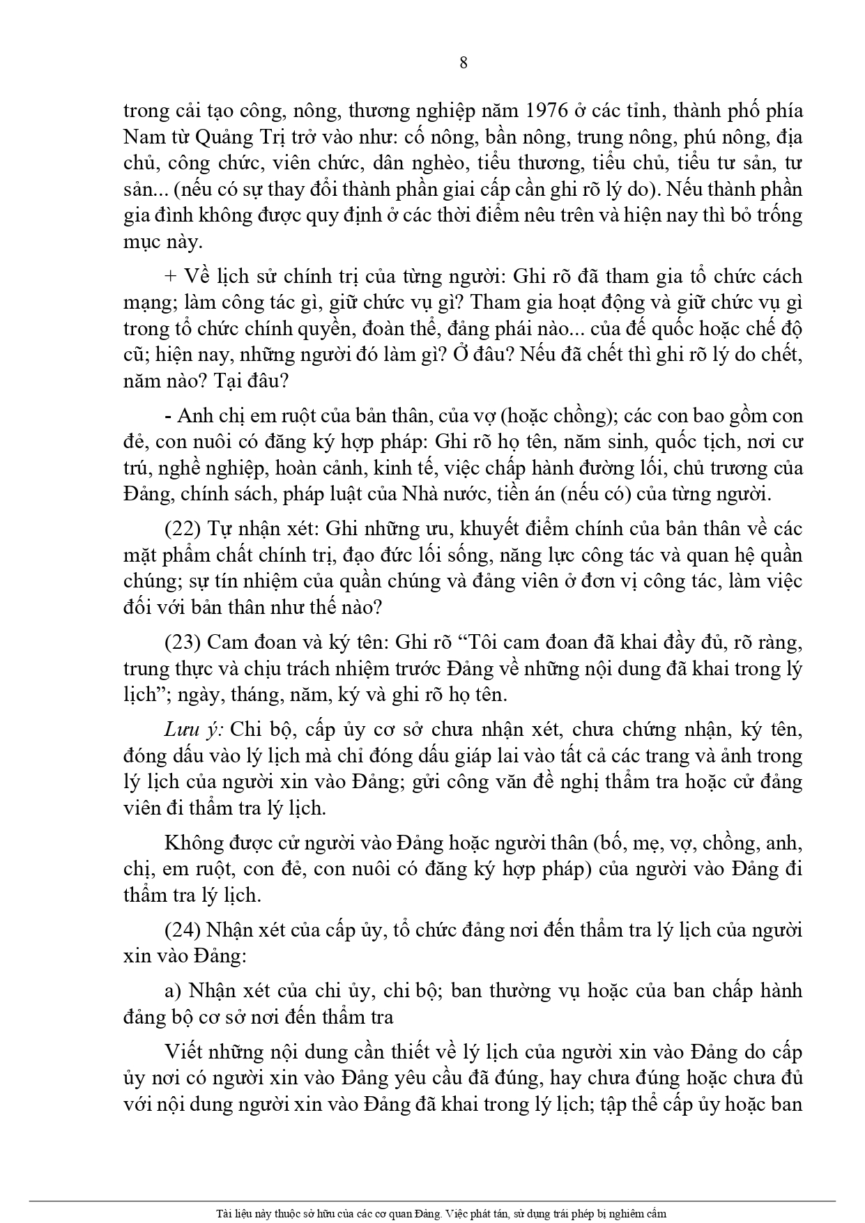 Hướng dẫn khai Lý lịch của người xin vào Đảng