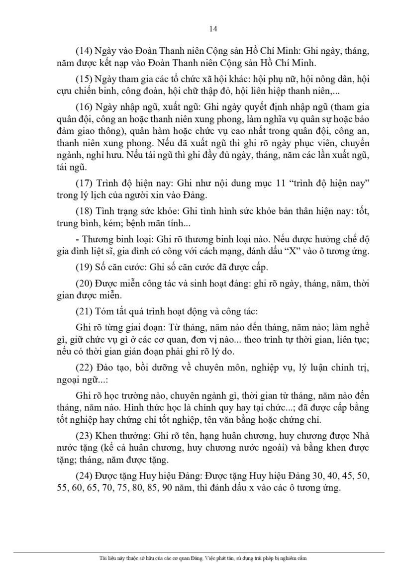 Hướng dẫn khai Lý Lịch Đảng Viên