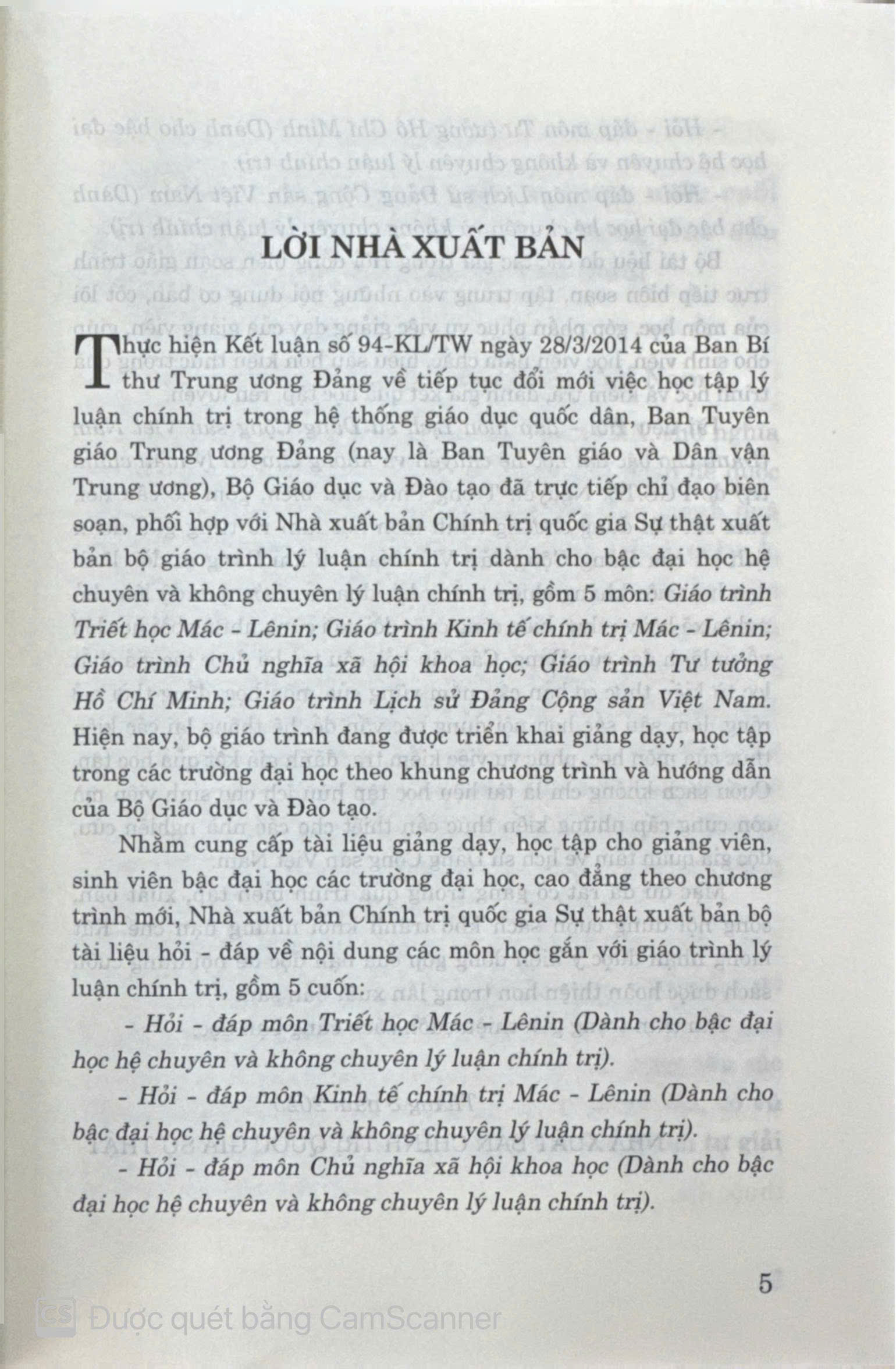 Hỏi - đáp môn Lịch sử Đảng Cộng sản Việt Nam (Dành cho bậc đại học hệ chuyên và không chuyên lý luận chính trị)