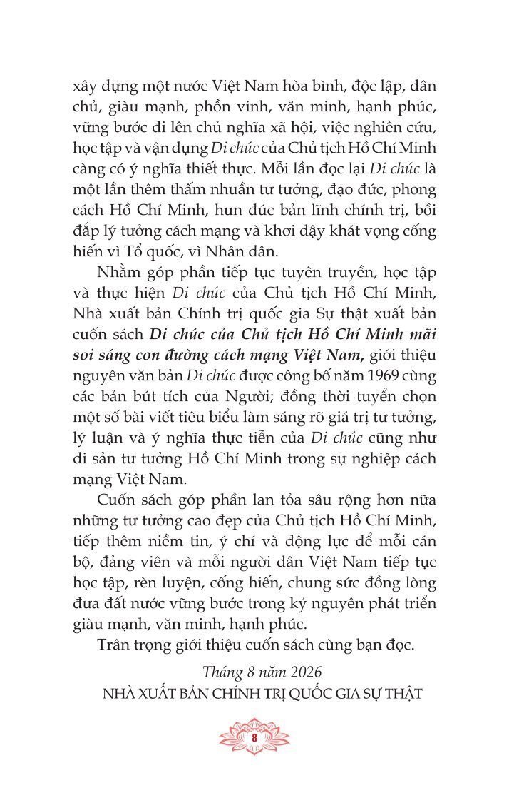 Di chúc của Chủ tịch Hồ Chí Minh mãi soi sáng con đường cách mạng Việt Nam