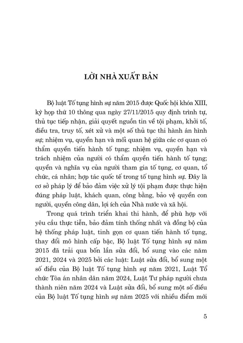 Bộ luật Tố tụng hình sự năm 2015 (Sửa đổi, bổ sung năm 2021, 2024, 2025)