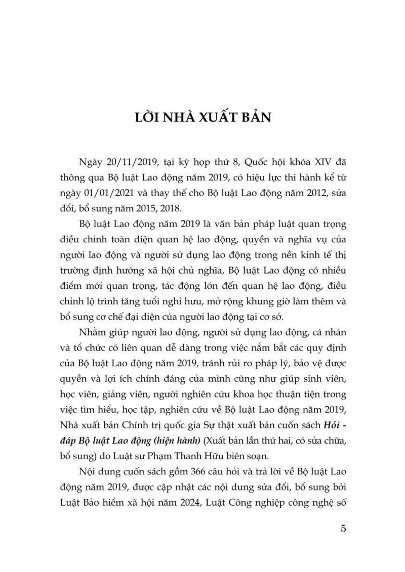 Hỏi - đáp Bộ luật lao động (hiện hành) (Xuất bản lần thứ hai, có sửa chữa, bổ sung)