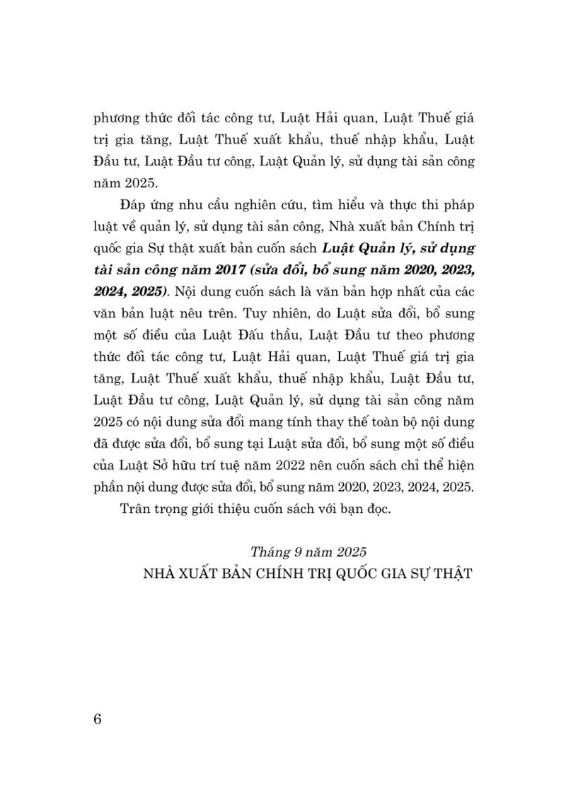 Luật Quản lý, sử dụng tài sản công năm 2017 (Sửa đổi, bổ sung năm 2020, 2023, 2024, 2025)
