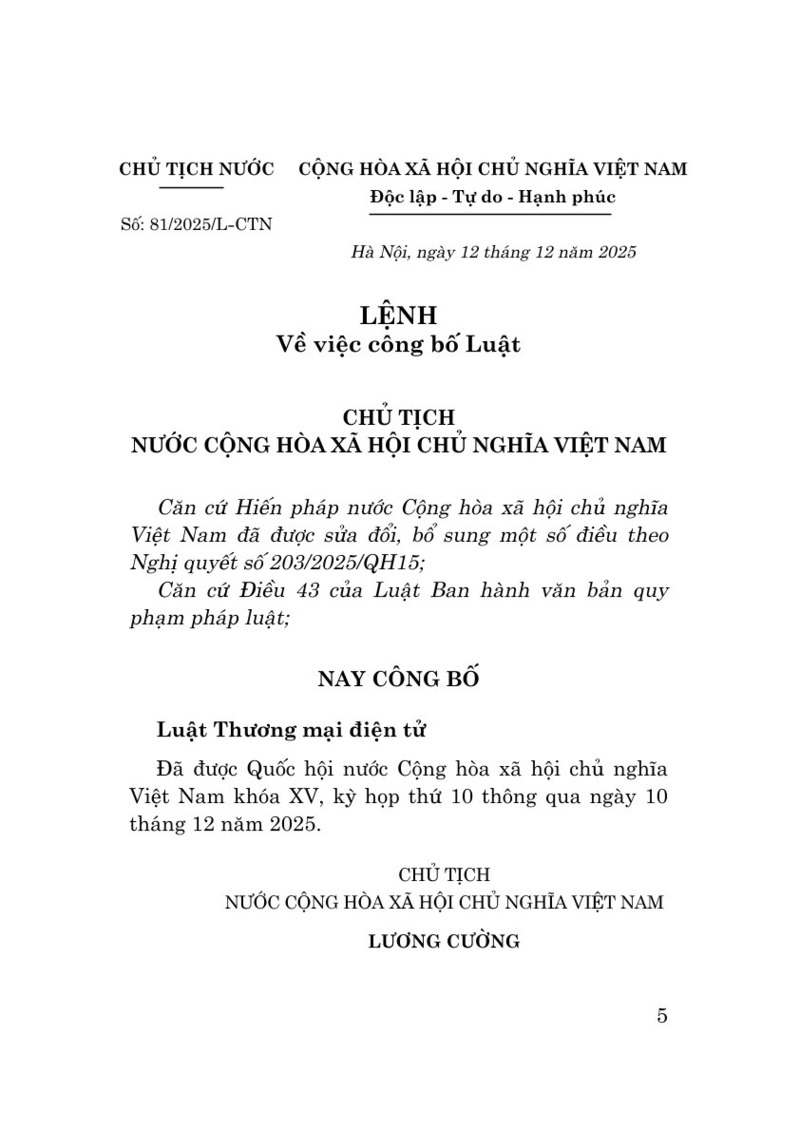 Luật Thương mại điện tử năm 2025