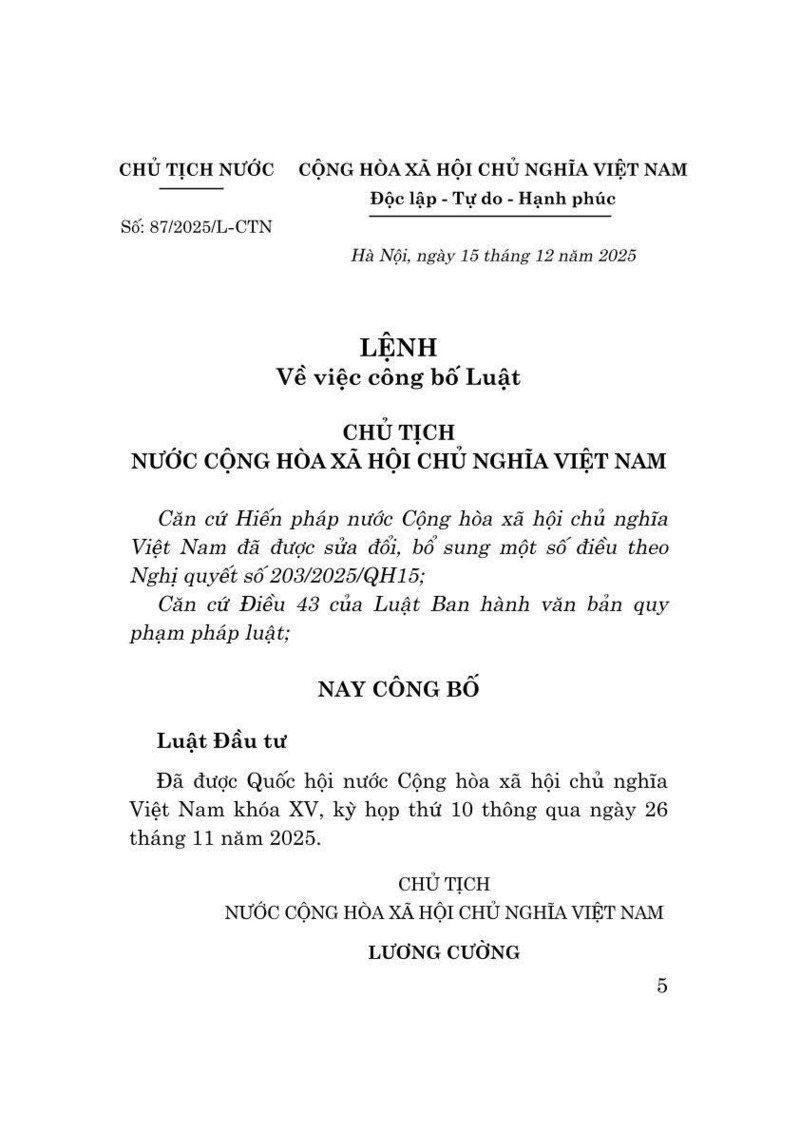 Luật Đầu tư năm 2025