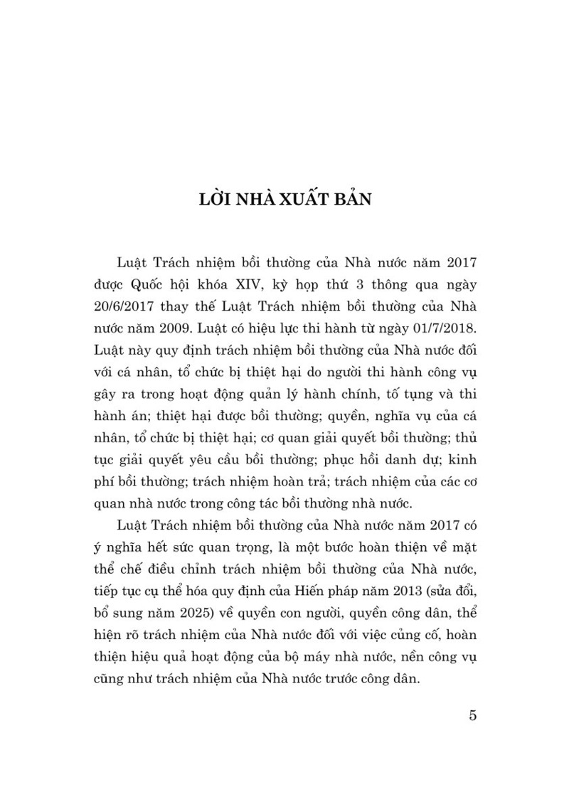 Luật Trách nhiệm bồi thường của nhà nước năm 2017 (Sửa đổi, bổ sung năm 2025)