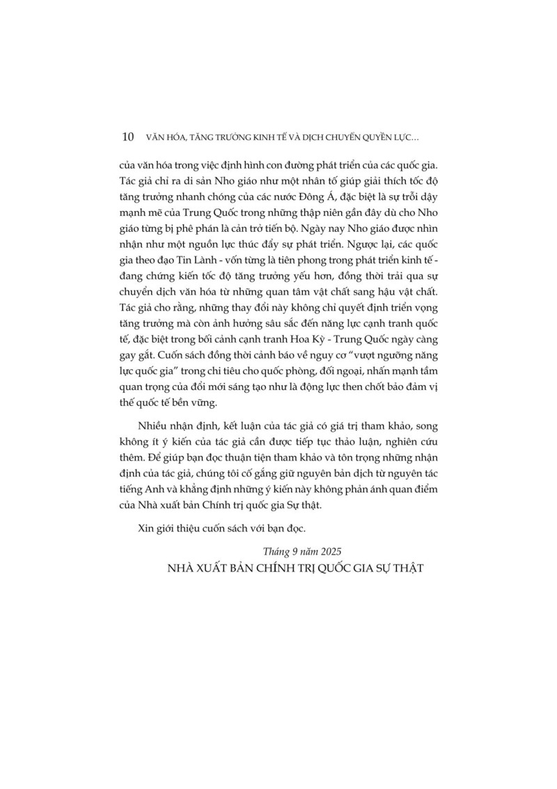 Văn hóa, tăng trưởng kinh tế và dịch chuyển quyền lực giữa các quốc gia: Sự cạnh tranh giữa Hoa Kỳ và Trung Quốc (Sách tham khảo)