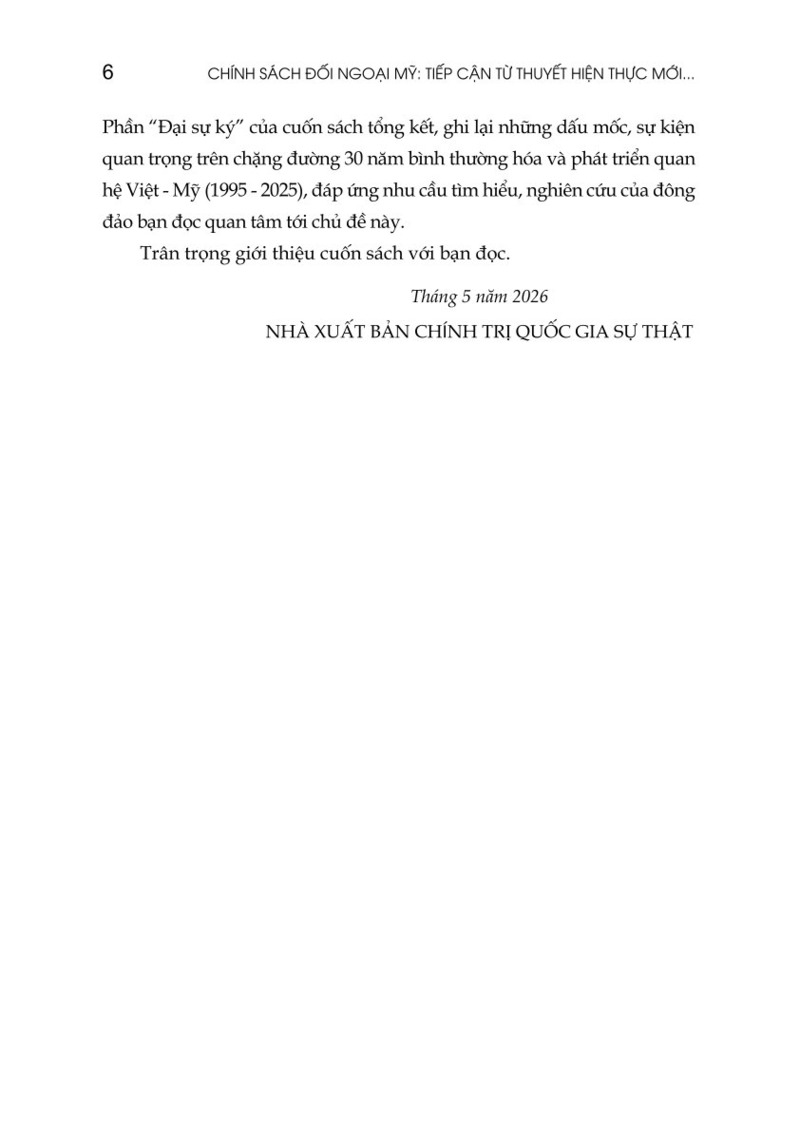 Chính sách đối ngoại Mỹ: Tiếp cận từ thuyết Hiện thực mới và trường hợp Việt Nam sau khi bình thường hóa quan hệ đến nay (Xuất bản lần thứ hai, có chỉnh sửa bổ sung)