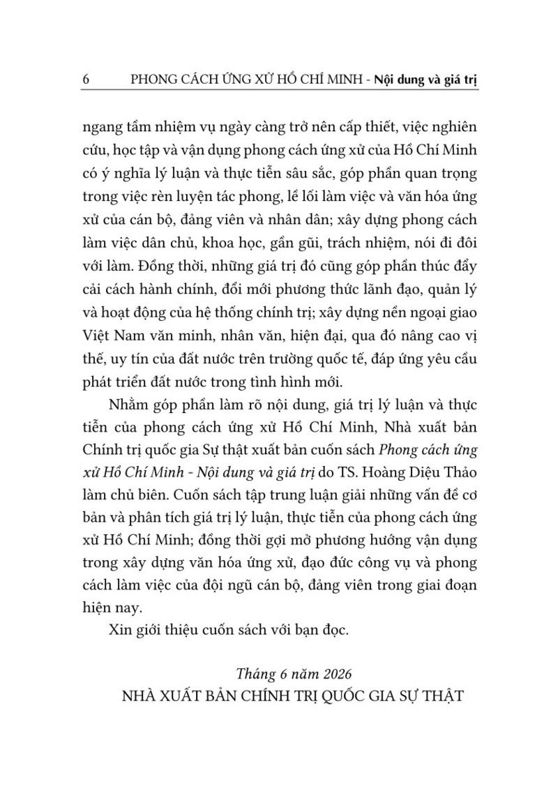 Phong cách ứng xử Hồ Chí Minh - Nội dung và giá trị  (Sách chuyên khảo)