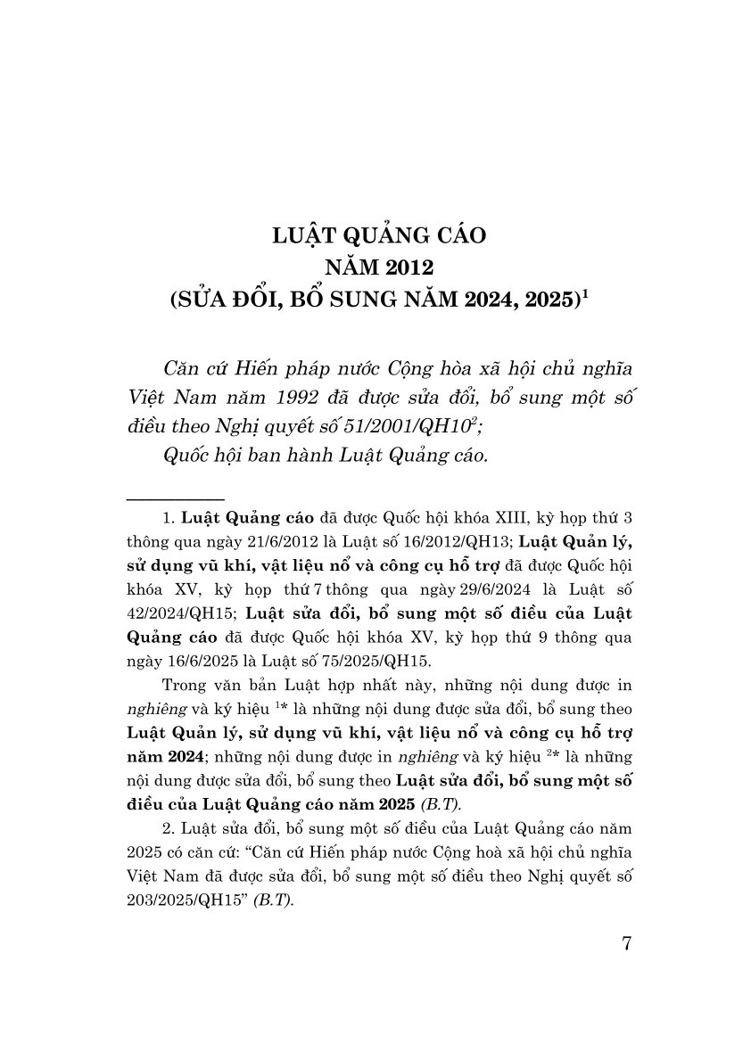 Luật Quảng cáo năm 2012 (Sửa đổi, bổ sung năm 2024, 2025)