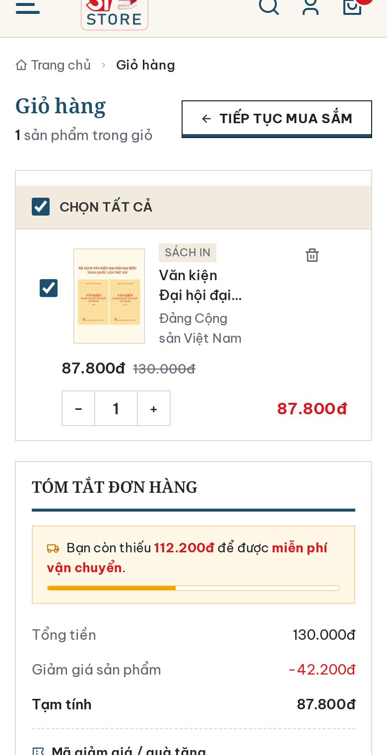 Giỏ hàng trên điện thoại
