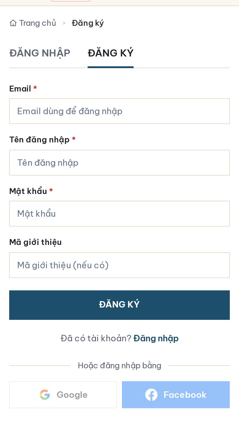 Form đăng ký trên điện thoại